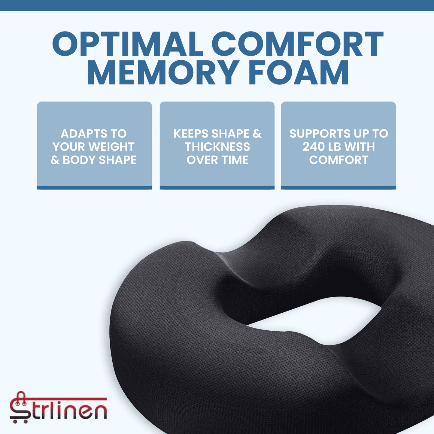 Strlinen Donut Pillow Hemorrhoid Tailbone Seat Cushion – Large Black Lifting Cushion Pain Relief for Coccyx, Prostate, Sciatica, Pelvic Floor, Pressure Sores, Pregnancy