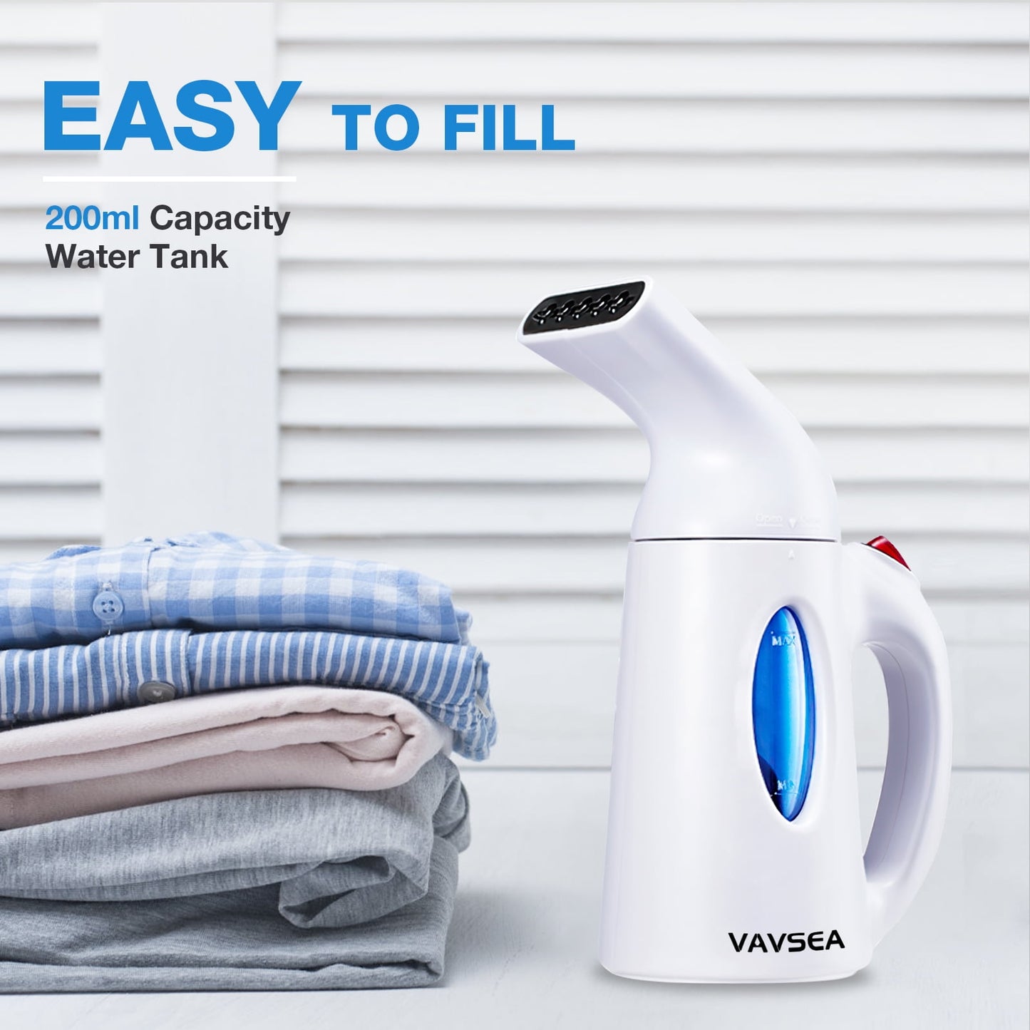 VAVSEA Steamer for Clothes, Portable Garment Steamer, Auto Shut-off Function, Wrinkles/ Steam/ Soften/ Clean/ Sterilize, White