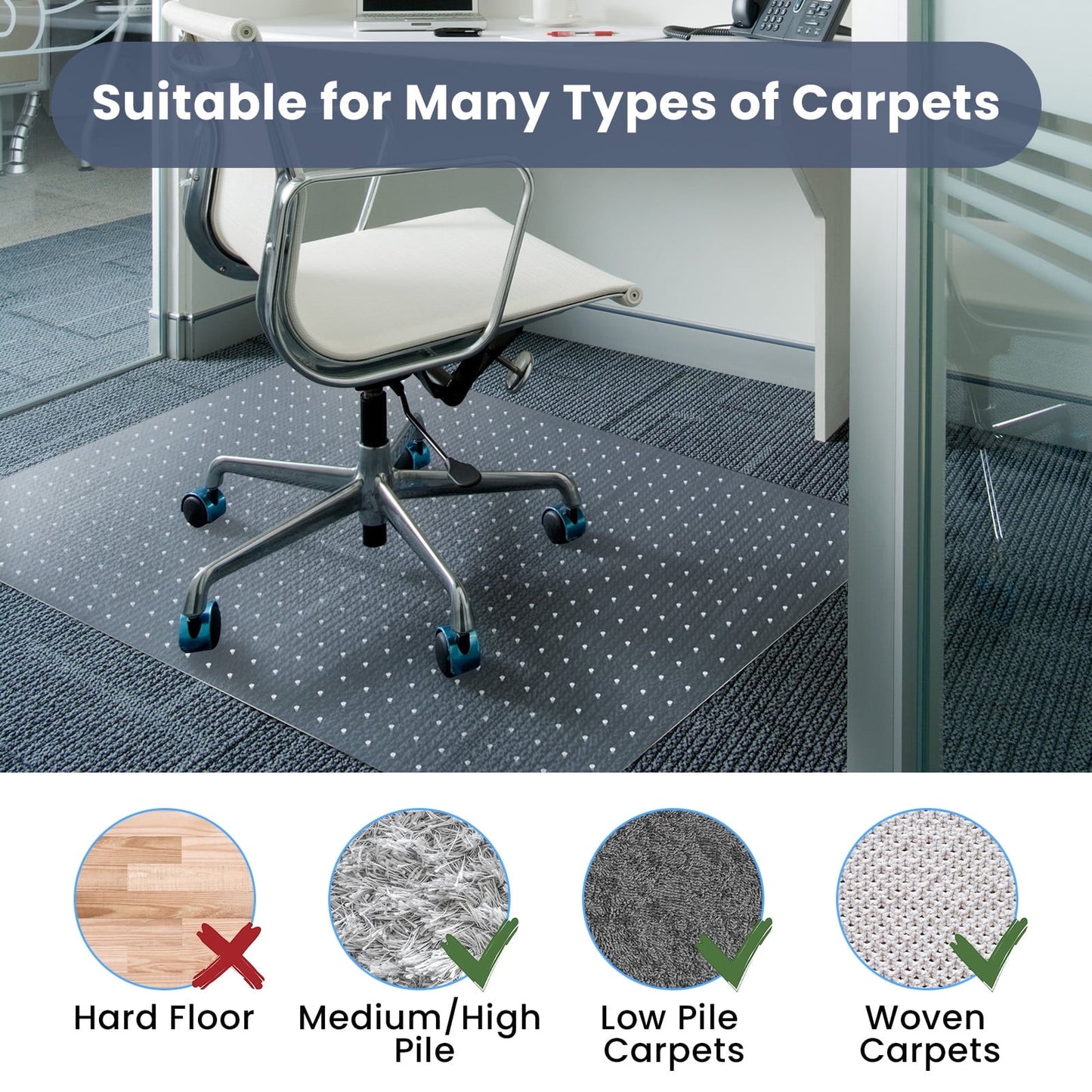 VAVSEA Office Chair Mat for Carpet Floor, Computer Desk Chair Mat for Low Pile Carpet, 36" x 48" Heavy Duty Polycarbonate Clear Floor Mat for Home Office