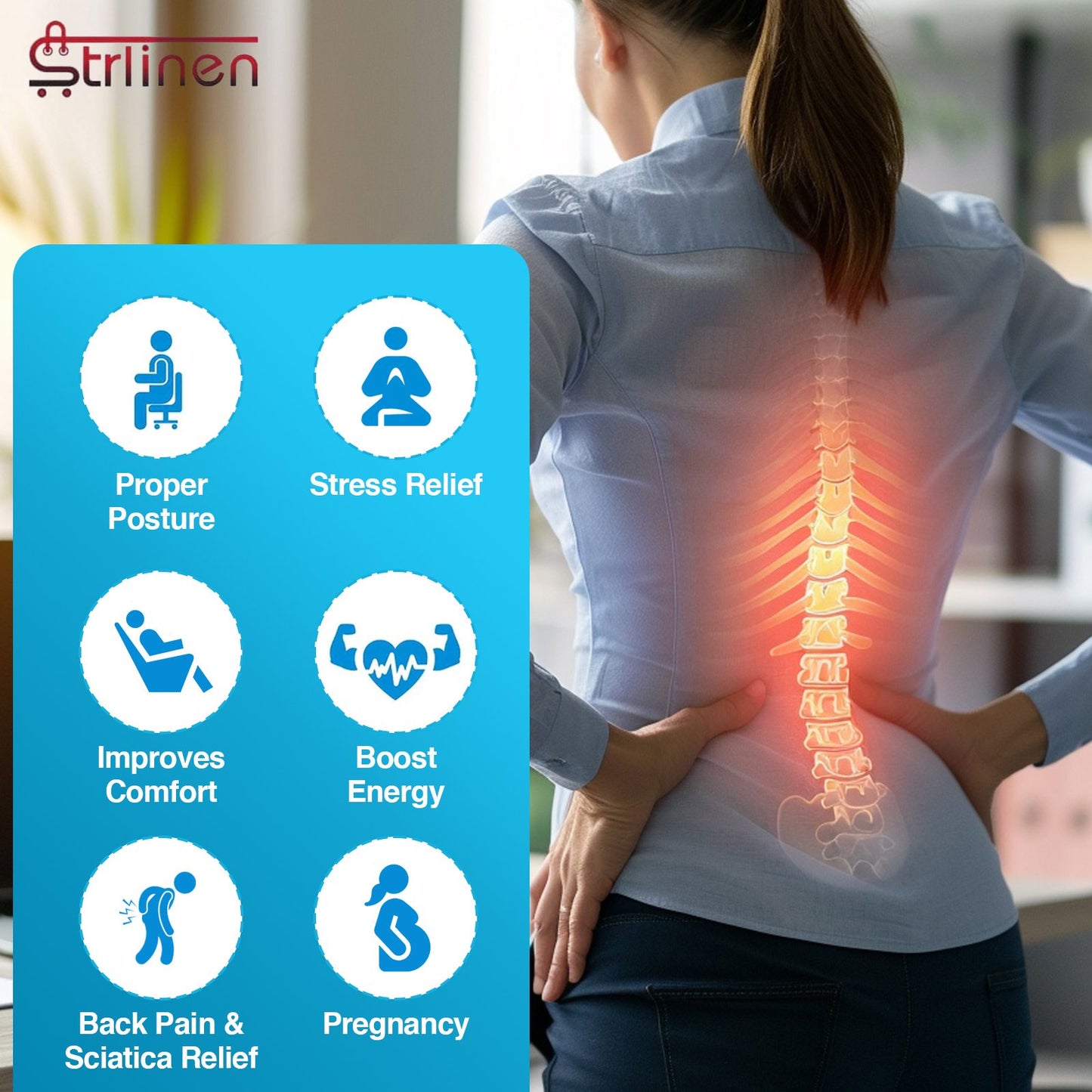 Strlinen Gel Enhanced Seat Cushion – Office Chair Cushion– Gel & Memory Foam for Tailbone Pain - Desk Chair Car Seat Cushion Driving- Back Pain Relief (Black)