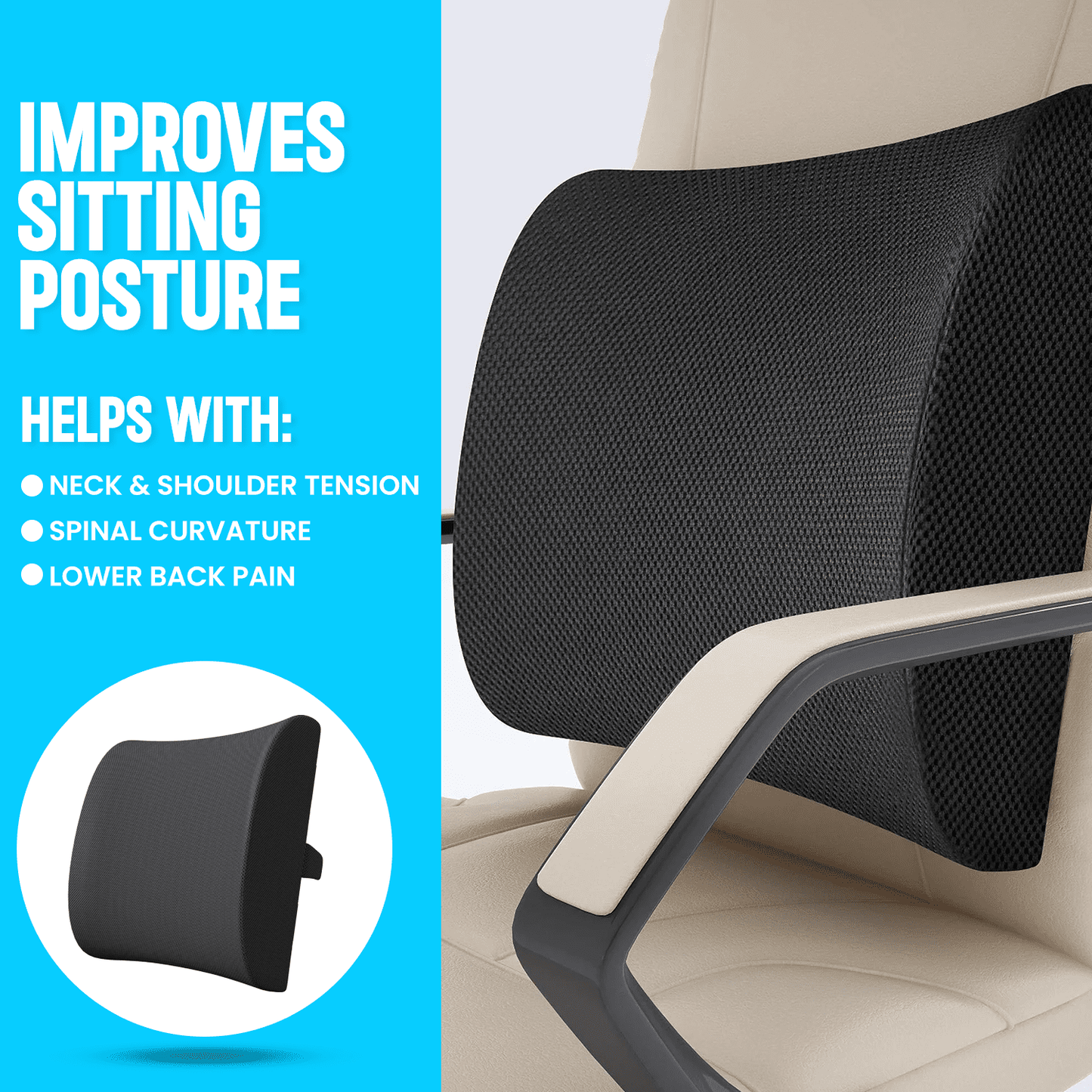 Strlinen Lumbar Support Pillow for Office Chair and Car Seat, Back Support Memory Foam Pillow for Pain Relief Improve Posture, Perfectly Balanced Back Cushion for Car, Computer, Gaming Chair