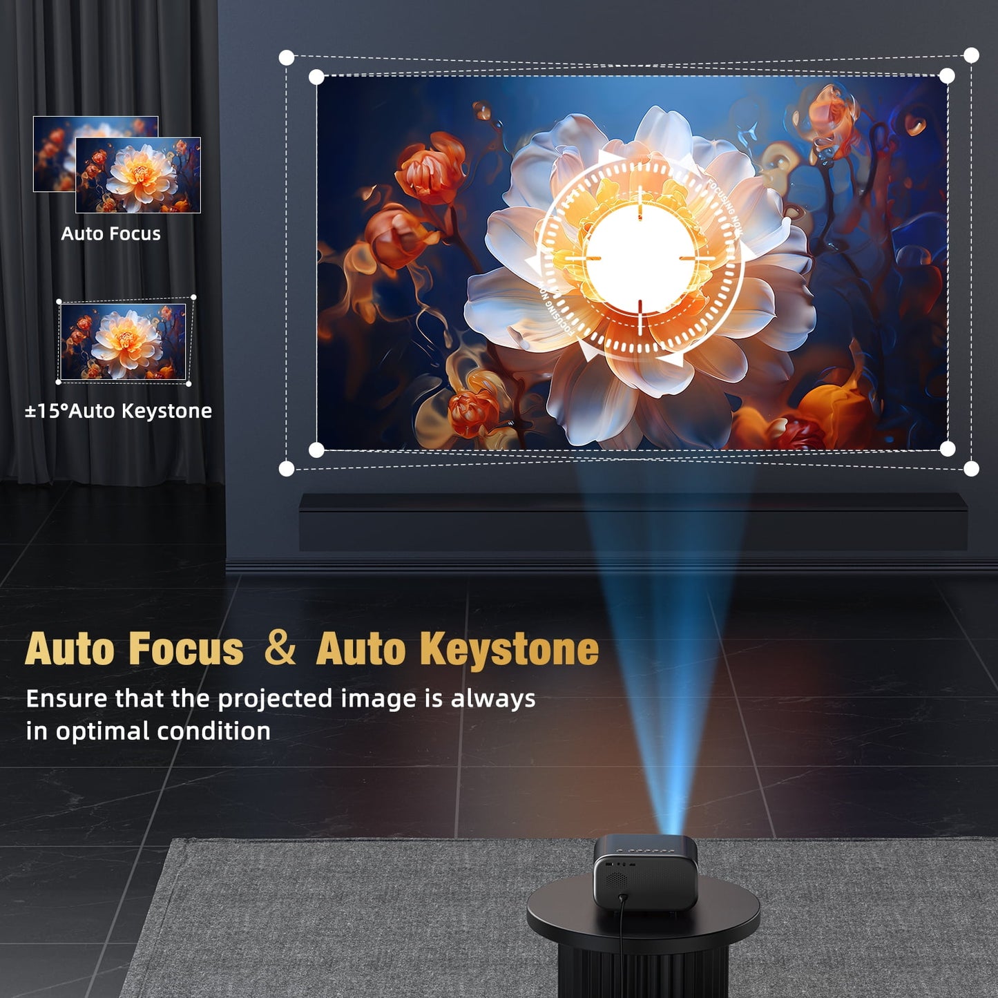 TOPVISION Native 1080P Projector with Wifi and Bluetooth, 50,000Hrs Lamp Life,Auto Focus,Black, 1 pack