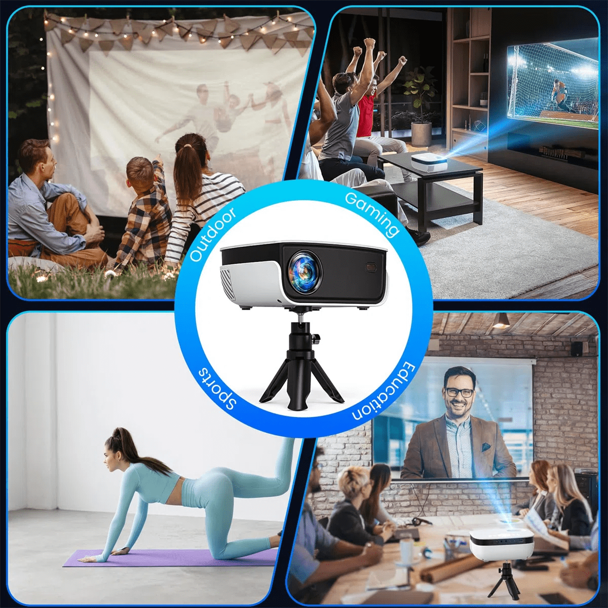 TOPVISION 1080P Mini Projector,Keystone Correction,up to Support 240'' Screen,with Stand