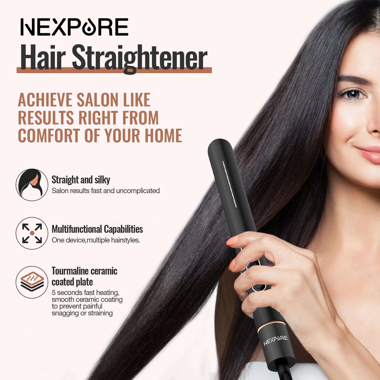NEXPURE 1 inch Flat Iron, 2 in 1 Hair Straightener & Curling Iron Styling Tool, Fast Heat-Up, Universal Voltage, Black
