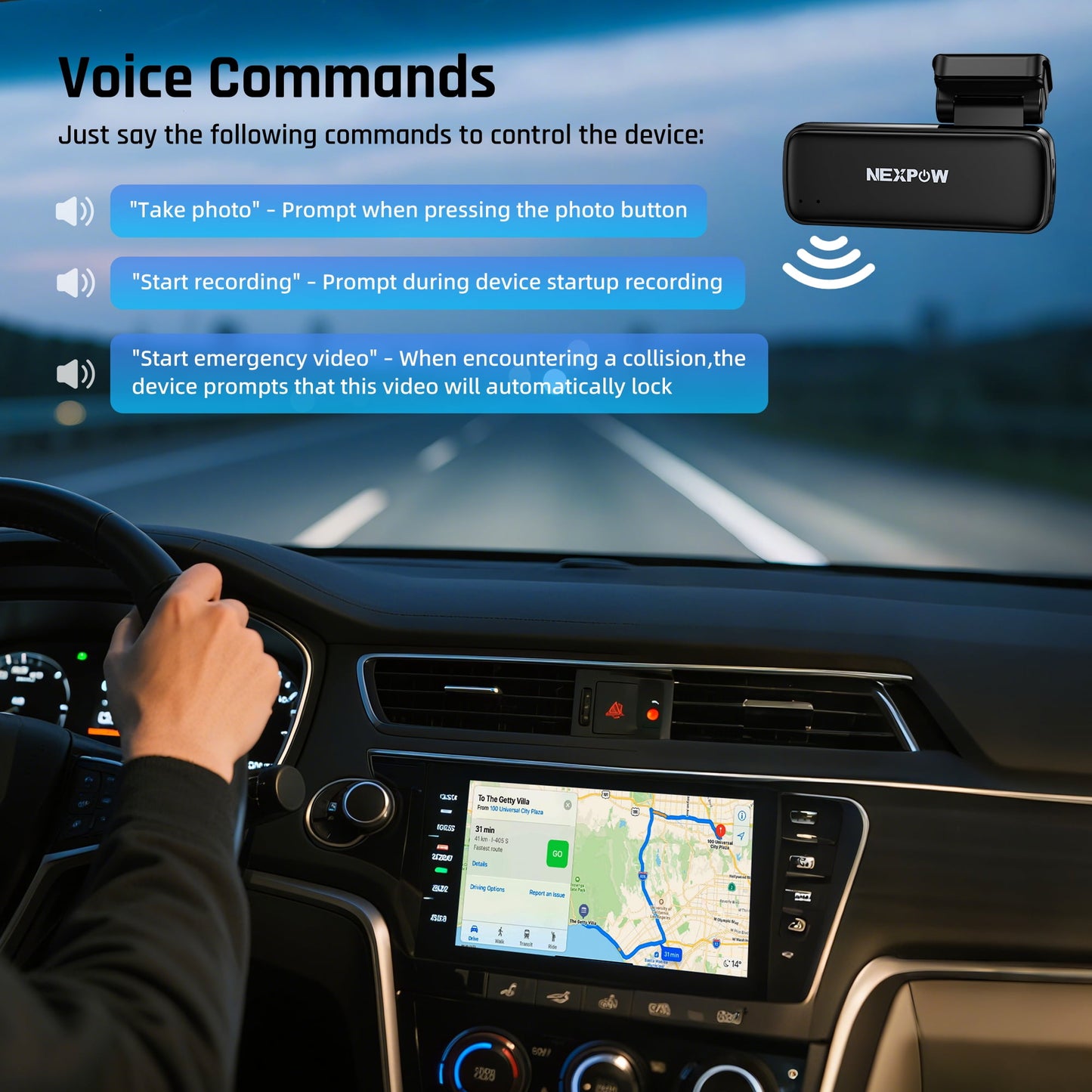 NEXPOW 2K Wifi Front Dash Cam with Voice Control,Dash Camera for Car with App,24H Parking Mode,G-Sensor,Loop Recording,IR Night Vision