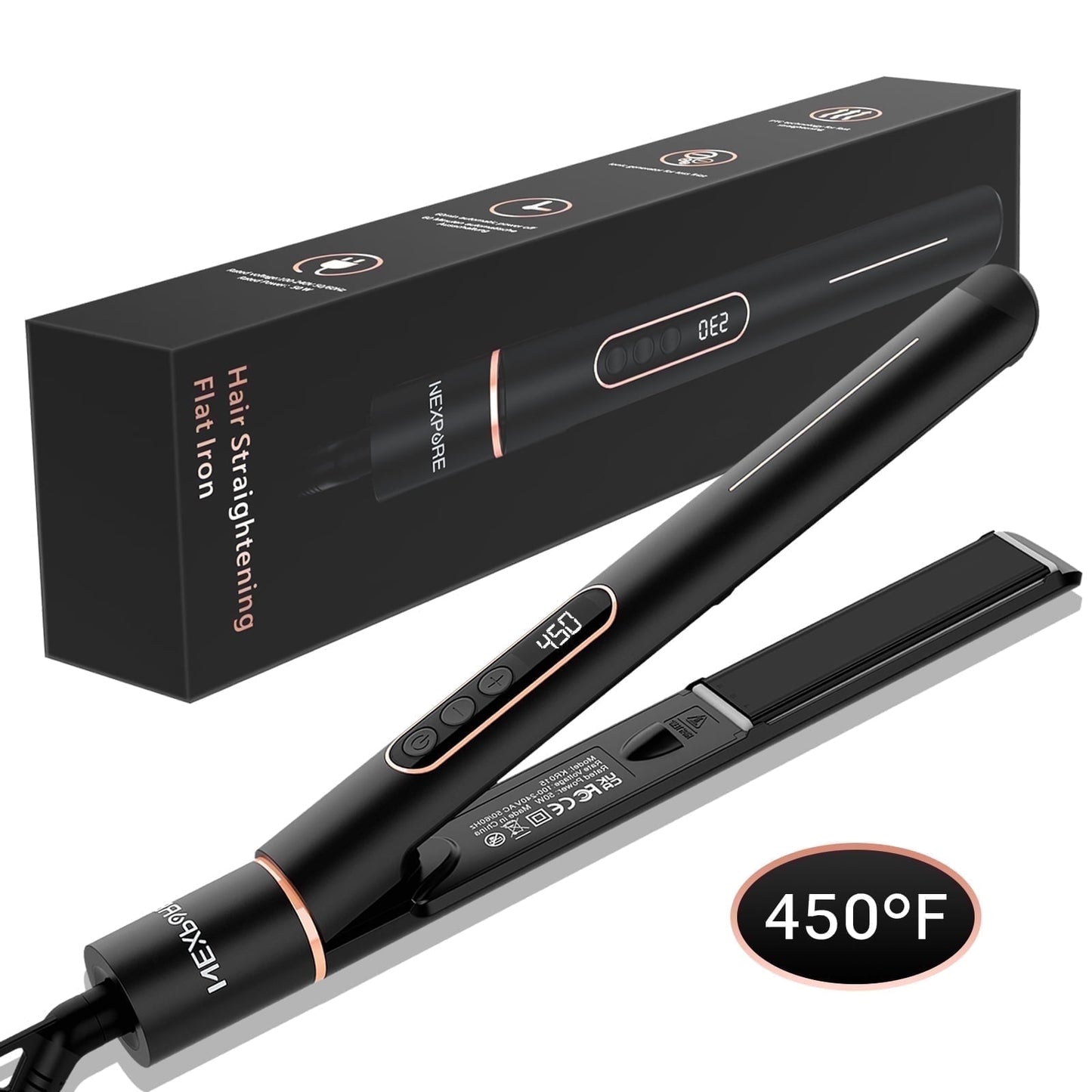 NEXPURE 1 inch Flat Iron, 2 in 1 Hair Straightener & Curling Iron Styling Tool, Fast Heat-Up, Universal Voltage, Black