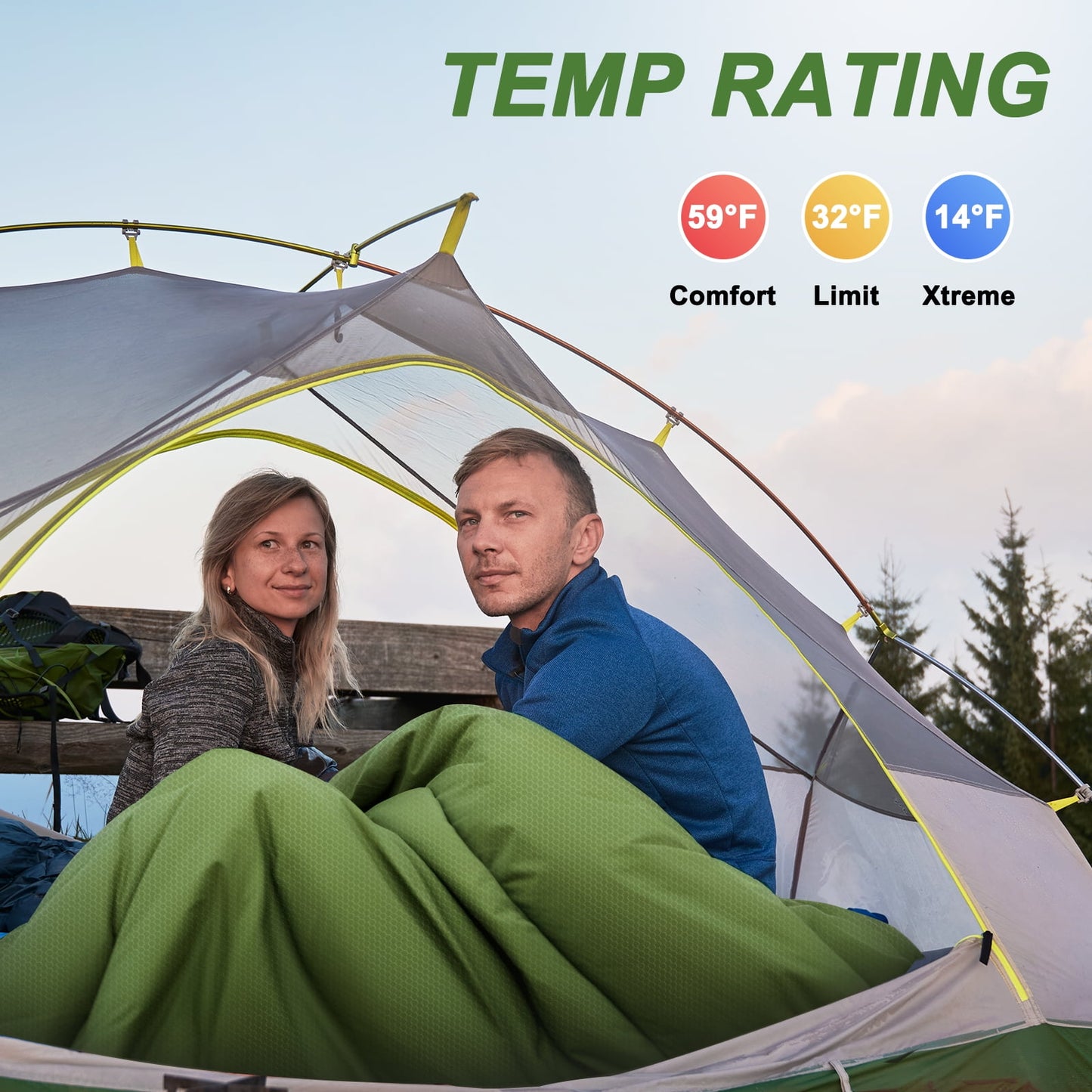 SUNOYAR Sleeping Bag, Waterproof Portable Sleeping Bags for Adults with Compression Sack for All Season Camping, Hiking, Tent, Travel, Green