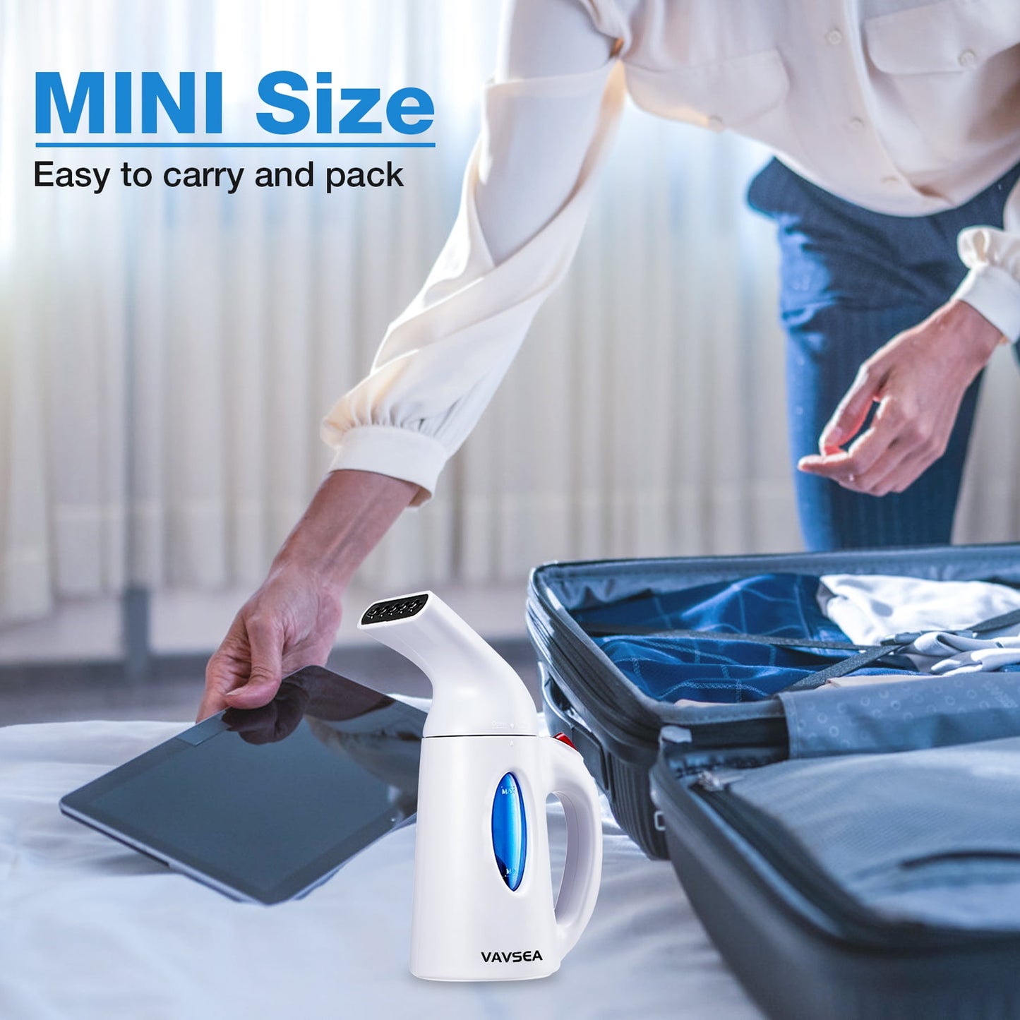VAVSEA Steamer for Clothes, Portable Garment Steamer, Auto Shut-off Function, Wrinkles/ Steam/ Soften/ Clean/ Sterilize, White