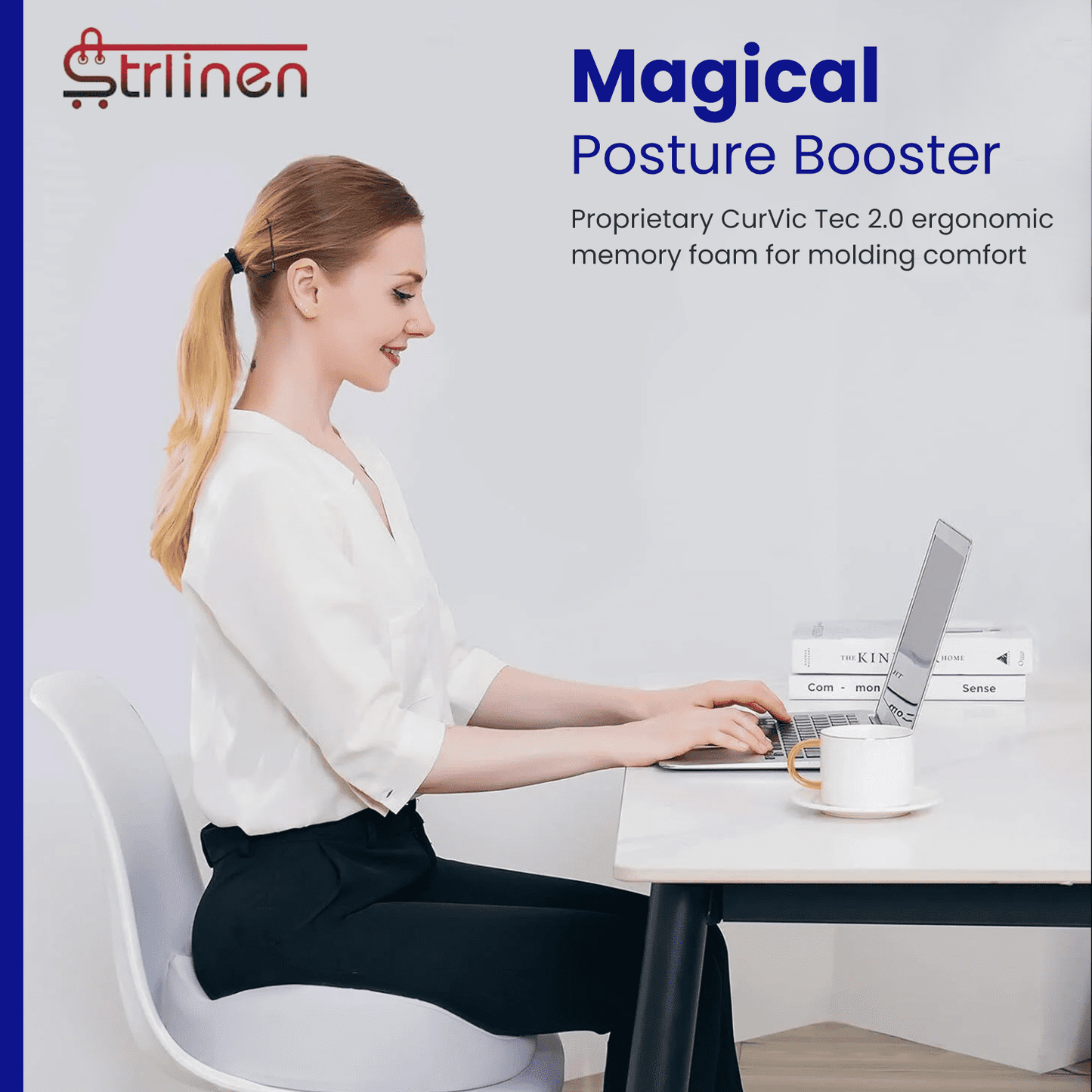 Strlinen Patented Pressure Relief Seat Cushion - Extra-Dense Memory Foam for Long Sitting Hours | Hip, Tailbone, Coccyx, Sciatica Pain Relief , Office, Home, Car, Wheelchair , Light Grey