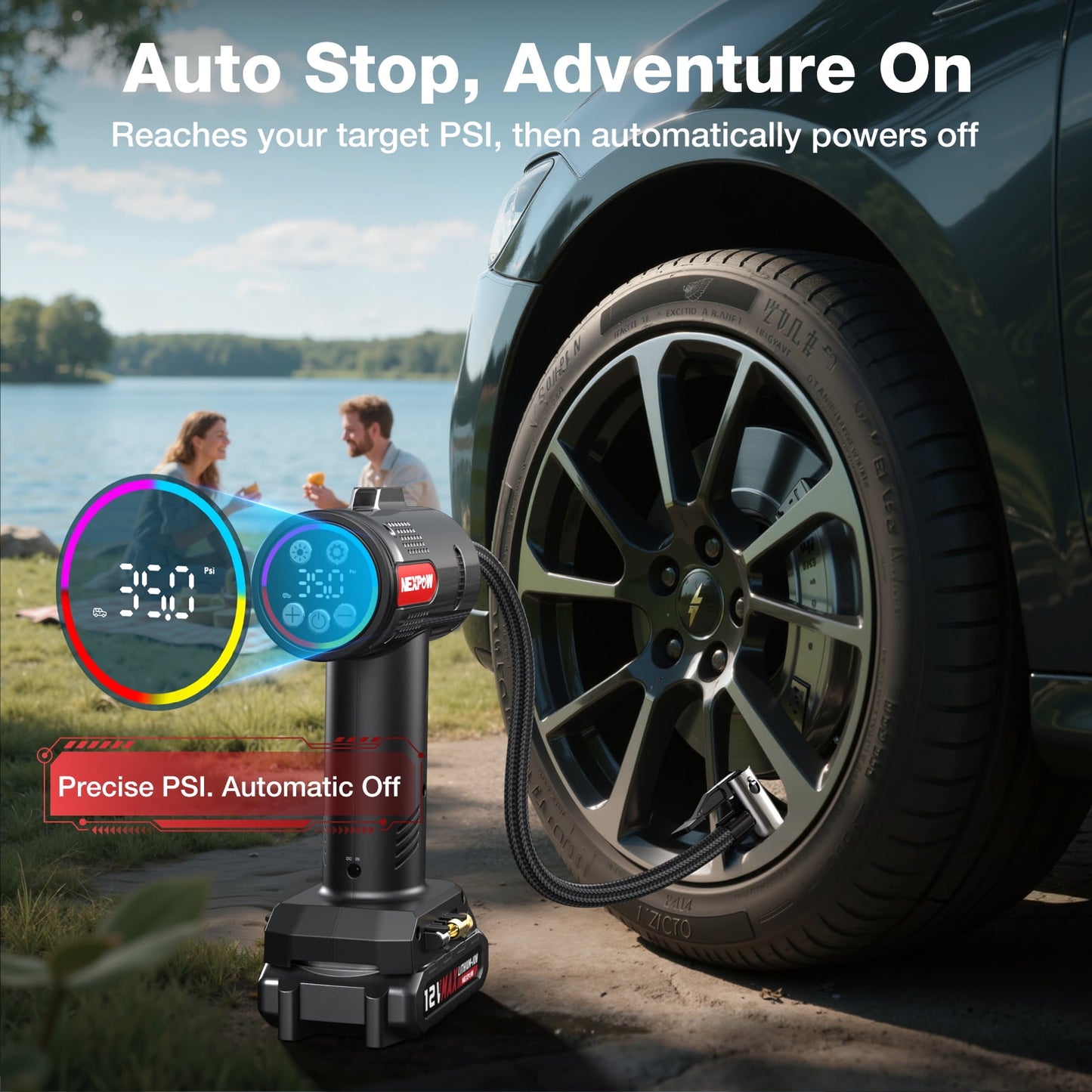 NEXPOW Tire Inflator Portable Air Compressor,4X Faster 160PSI Car Tire Air Pump with Dual Power,12V Car Tire Pump with 8000 mAh Battery for Car, Bike, Ball