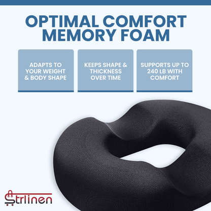 Strlinen Donut Pillow Hemorrhoid Tailbone Seat Cushion – Large Black Lifting Cushion Pain Relief for Coccyx, Prostate, Sciatica, Pelvic Floor, Pressure Sores, Pregnancy
