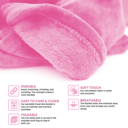Strlinen Travel Blanket and Pillow - Premium Soft 2 in 1 Airplane Blanket with Soft Bag Pillowcase, Hand Luggage Sleeve and Backpack Clip (Pink)