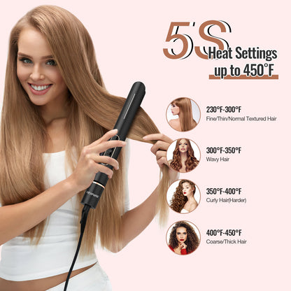 NEXPURE 1 inch Flat Iron, 2 in 1 Hair Straightener & Curling Iron Styling Tool, Fast Heat-Up, Universal Voltage, Black
