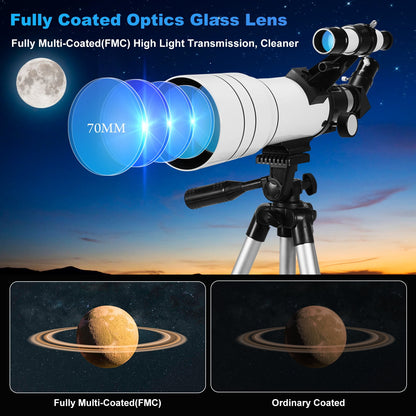 SUNOYAR Telescope, 70mm Aperture (15X-150X) Telescopes for Astronomy, Refractor Telescopes for Adults,Kid and Beginners with Adapter and Tripod