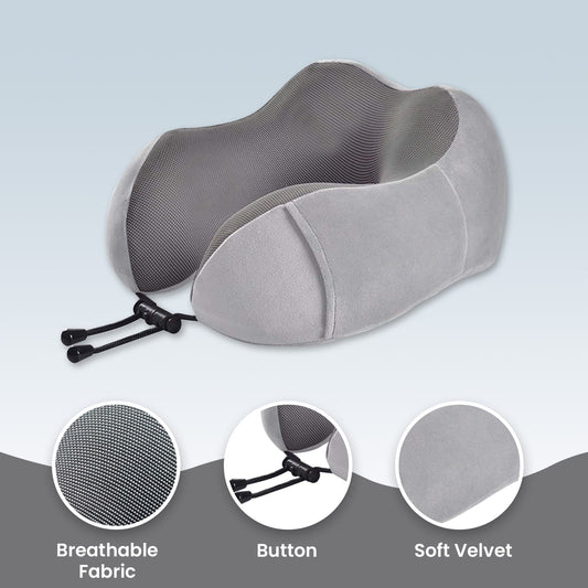 Strlinen Neck Pillow for Traveling, Upgraded Travel Neck Pillow for Airplane 100% Pure Memory Foam Travel Pillow for Flight Headrest Sleep, Portable Plane Accessories, Grey