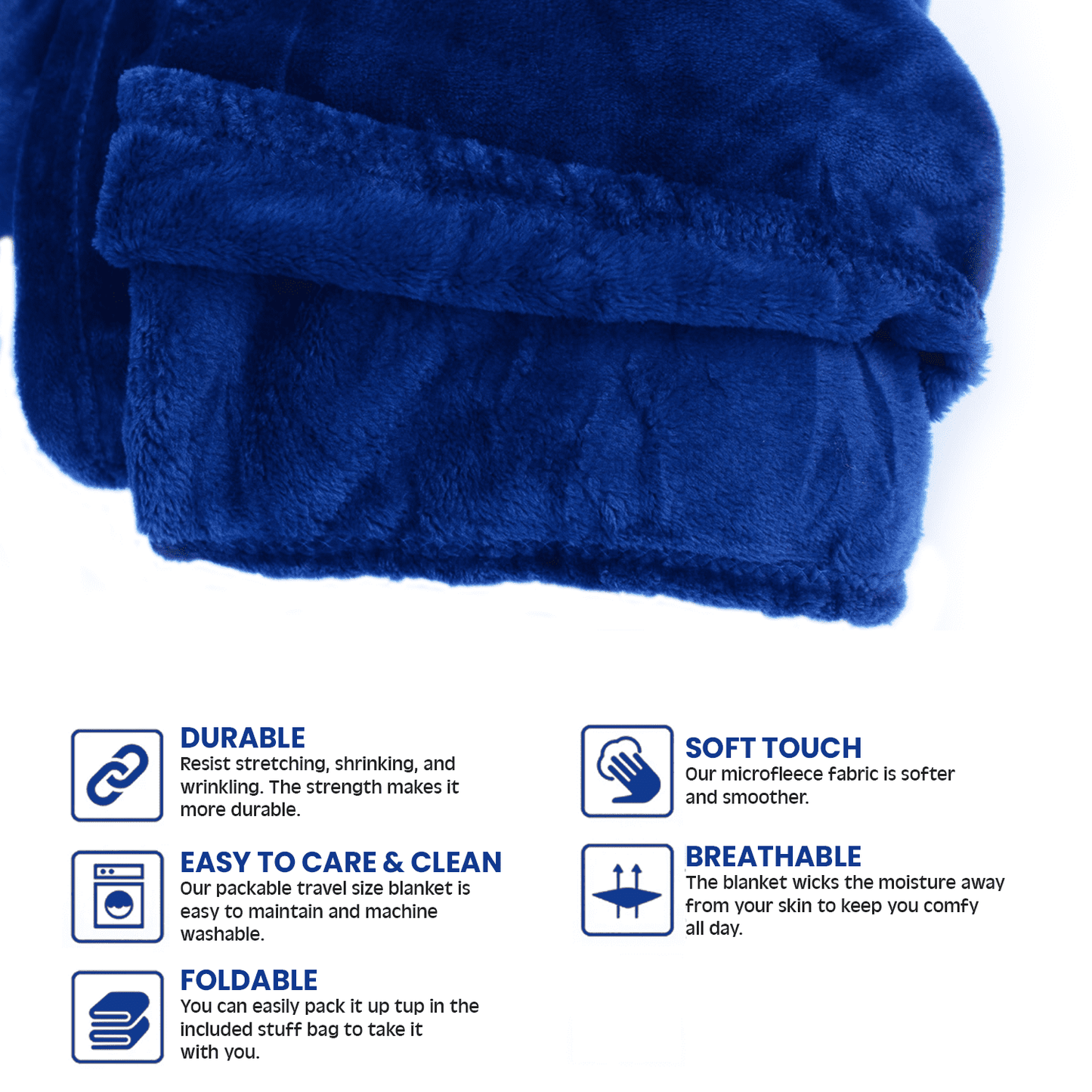 Strlinen Travel Blanket and Pillow - Premium Soft 2 in 1 Airplane Blanket with Soft Bag Pillowcase, Hand Luggage Sleeve and Backpack Clip (Blue)