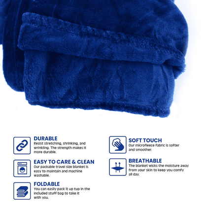 Strlinen Travel Blanket and Pillow - Premium Soft 2 in 1 Airplane Blanket with Soft Bag Pillowcase, Hand Luggage Sleeve and Backpack Clip (Blue)