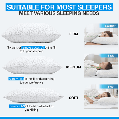 Strlinen Cooling Pillows for Sleeping, Shredded Memory Foam Bed Pillows Queen Size, Supportive Gel Pillow for Hot Sleepers Cool Pillow for Side Back and Stomach Sleepers, Cold Pillow Set of 1