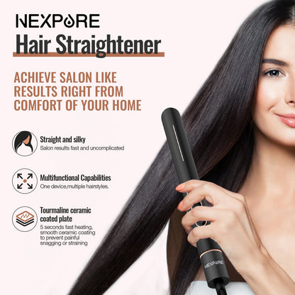 NEXPURE 1 inch Flat Iron, 2 in 1 Hair Straightener & Curling Iron Styling Tool, Fast Heat-Up, Universal Voltage, Black
