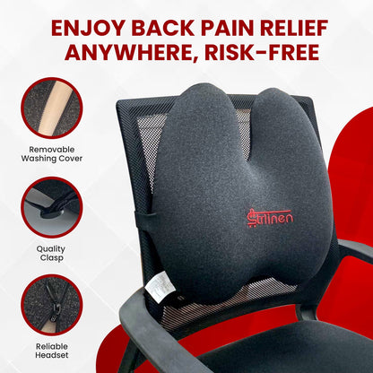 Strlinen Lumbar Pillow - Patented Ergonomic Multi-Region Firm Back Support for Lower Back Pain Relief - Extra Dense Lumbar Pillow Support Cushion for Office Chair, Car, Sofa, Plane - Black
