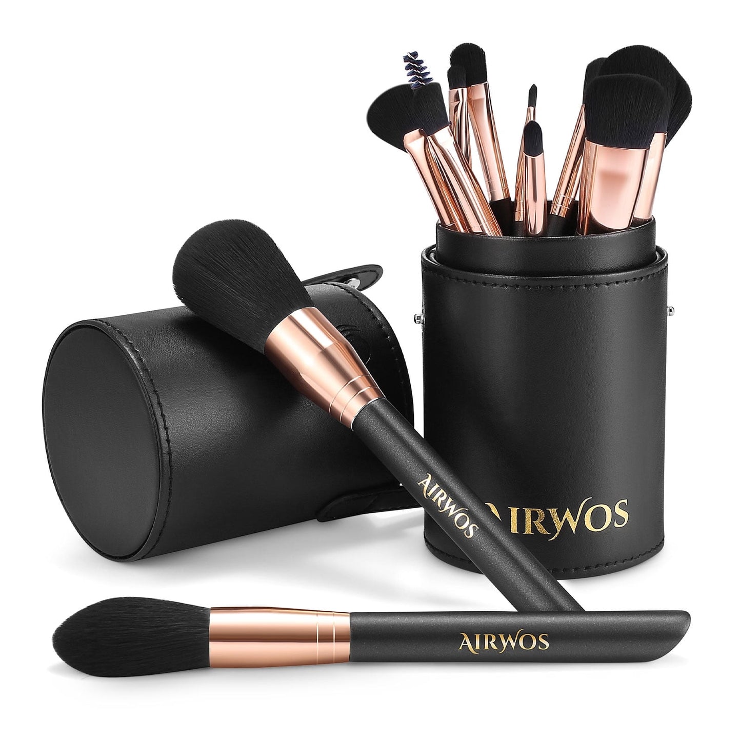 Professional Makeup Brushes Set 14Pcs with Case - AIRWOS Synthetic Foundation Brush, Powder, Eyeshadow, Concealer Make Up Brushes, Pearl Flash Handles