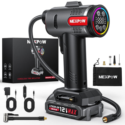 NEXPOW Tire Inflator Portable Air Compressor,4X Faster 160PSI Car Tire Air Pump with Dual Power,12V Car Tire Pump with 8000 mAh Battery for Car, Bike, Ball