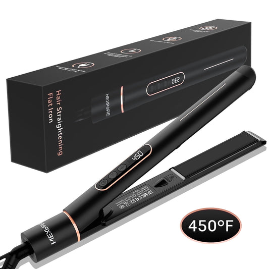 NEXPURE 1 inch Flat Iron, 2 in 1 Hair Straightener & Curling Iron Styling Tool, Fast Heat-Up, Universal Voltage, Black
