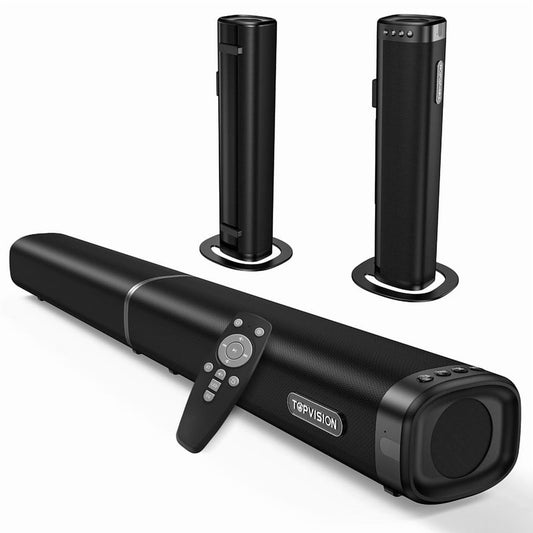 TOPVISION 100W Sound Bar for TV, 2.2CH Detachable TV Sound Bar with Subwoofer, Bluetooth/HDMI ARC/Optical/AUX/USB, 2 in 1 Home Theater Surround Sound for TV/PC/Gaming/Projectors
