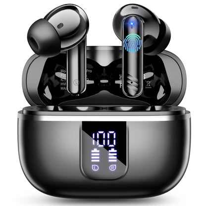 Wireless Bluetooth Earbuds, Noise Cancelling Headphones with Deep Bass Stereo, 38H Playtime, LED Display, Waterproof in Ear Buds Earphone with Mic for iPhone Android Sports Workout, Black