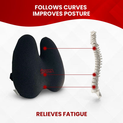 Strlinen Lumbar Pillow - Patented Ergonomic Multi-Region Firm Back Support for Lower Back Pain Relief - Extra Dense Lumbar Pillow Support Cushion for Office Chair, Car, Sofa, Plane - Black