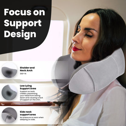 Strlinen Neck Pillow for Traveling, Upgraded Travel Neck Pillow for Airplane 100% Pure Memory Foam Travel Pillow for Flight Headrest Sleep, Portable Plane Accessories, Grey