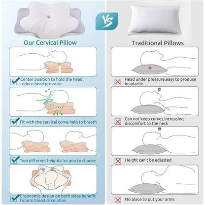 Strlinen Cervical Pillow for Neck and Shoulder Pain Relief, Contour Memory Foam Pillow, Ergonomic Neck Support Pillow for Side Back Stomach Sleepers with Pillowcase