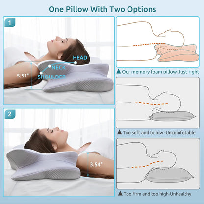 Strlinen Cervical Pillow for Neck and Shoulder Pain Relief, Contour Memory Foam Pillow, Ergonomic Neck Support Pillow for Side Back Stomach Sleepers with Pillowcase
